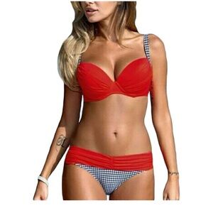 New Push Up Red and Navy Bikini with Adjustable Straps